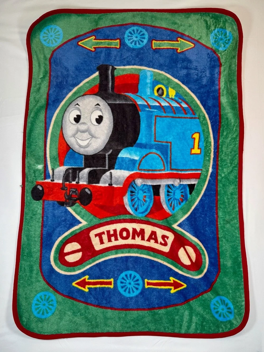 VINTAGE THOMAS THE TRAIN Fleece Throw Blanket 30x43 Blue Green Kids